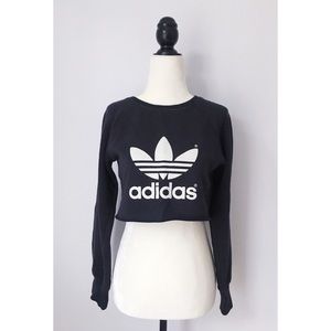 Adidas Cropped Black Long Sleeve Logo Sweatshirt